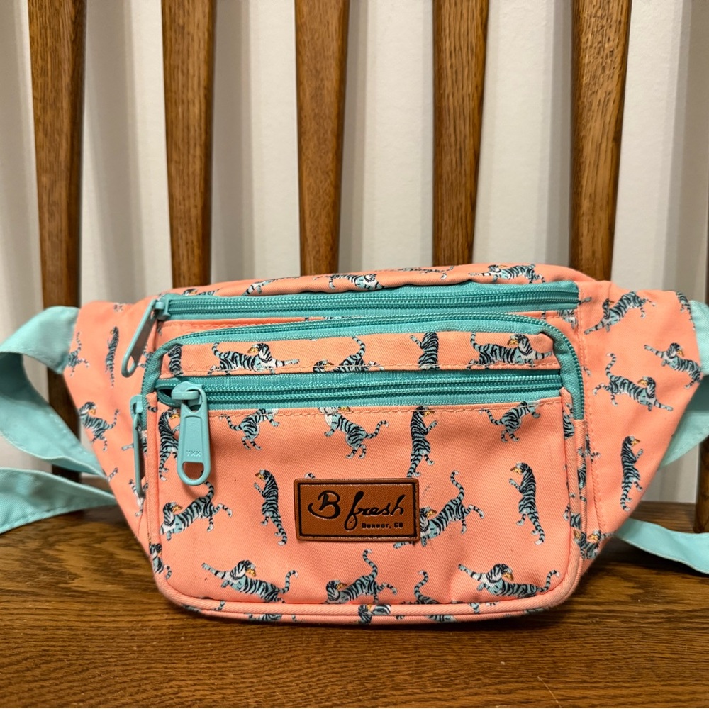 B Fresh Tiger Print Fanny Pack / Belt Bag – Pink & Teal Zip Pockets